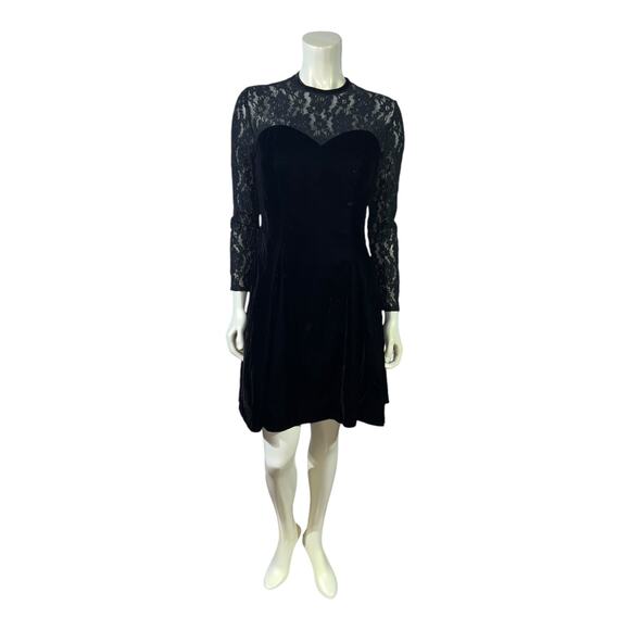 JUMP Apparel Co. Black Velvet Lace Fit & Flare Dress Size 9/10 Sweetheart Bodice - Picture 1 of 15